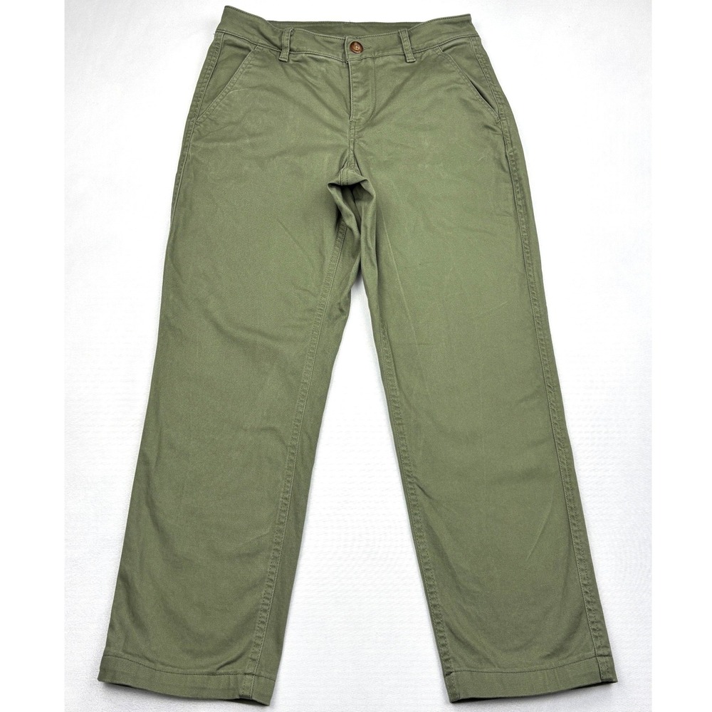 LL Bean Chino Pants Womens 4 Petite Olive Green Stretch Cotton Straight Leg 4P